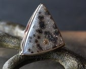 Druzy Jasper and Chocolate Diamond Ring in 14kt Gold and Sterling Silver