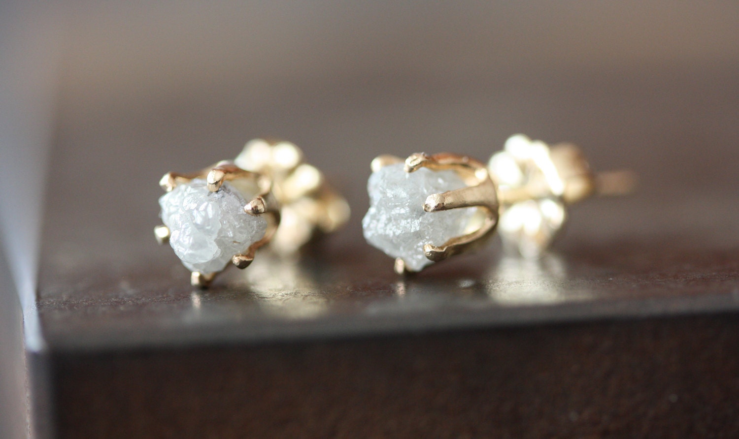 Rough Diamond Stud Earrings in Gold