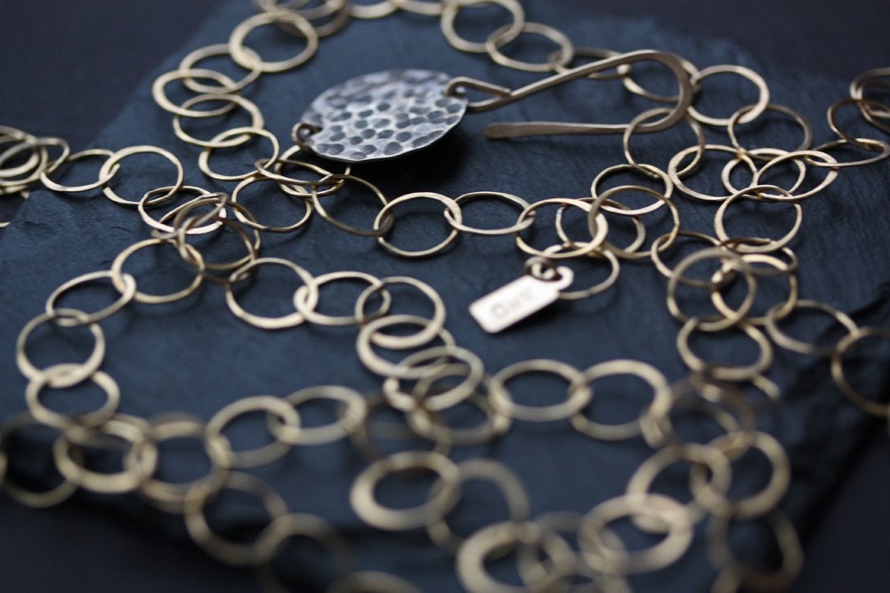 Long Hardware Necklace- sterling silver- 14kt gold- hammered- chain- long necklace- layered