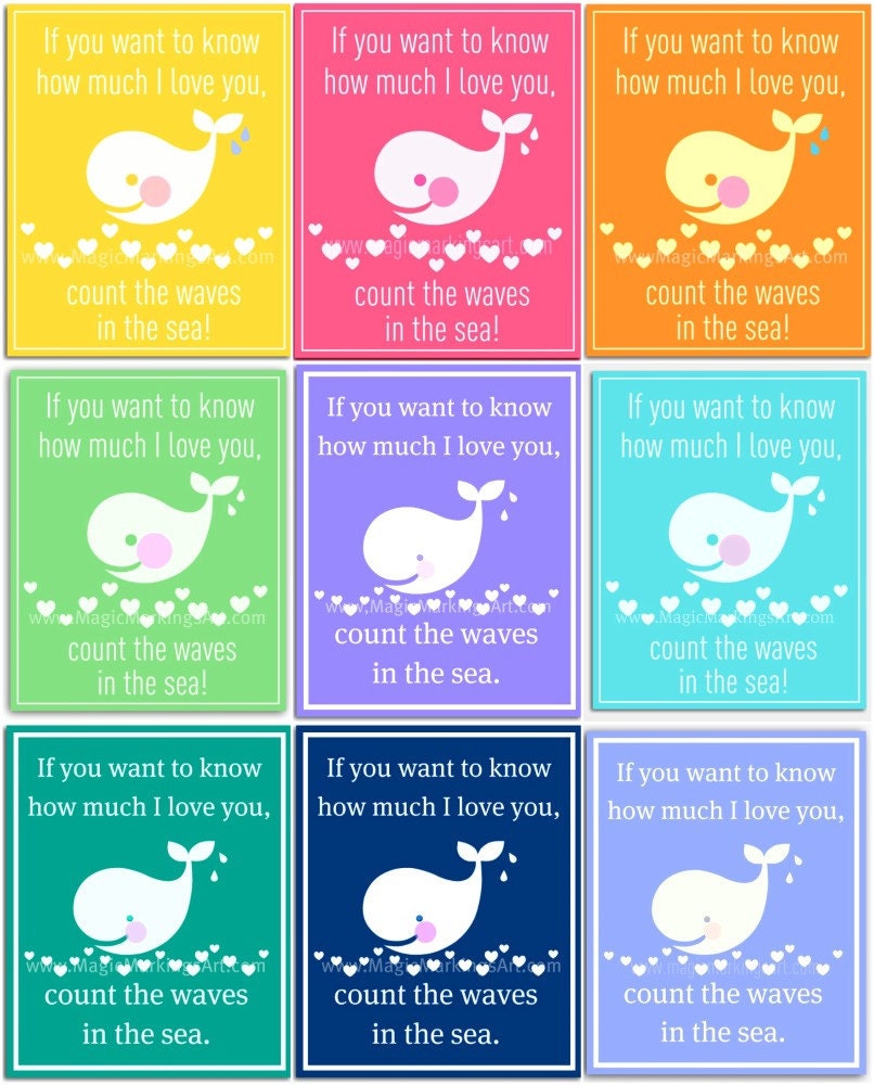 Baby nursery decor- whale wall art, beach, blue, inspirational, hearts 8x10 inch print