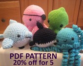 Amigurumi Crochet Pattern Collection - Dolphin Octopus Orca Killer Whale Jellyfish Squid