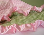 Minky Baby Blanket in Pink and Green for Girl - Personalized