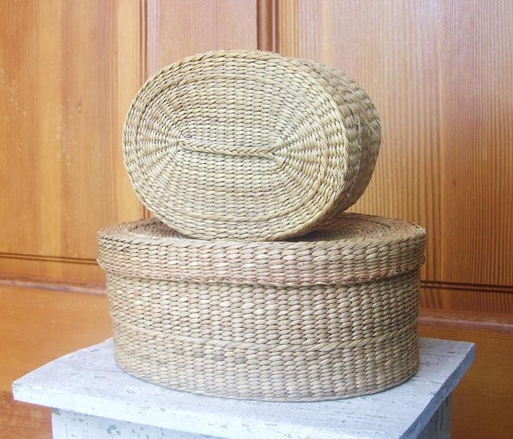 Pair of 2 Vintage Woven Baskets with Lids by ShabbyNChic on Etsy