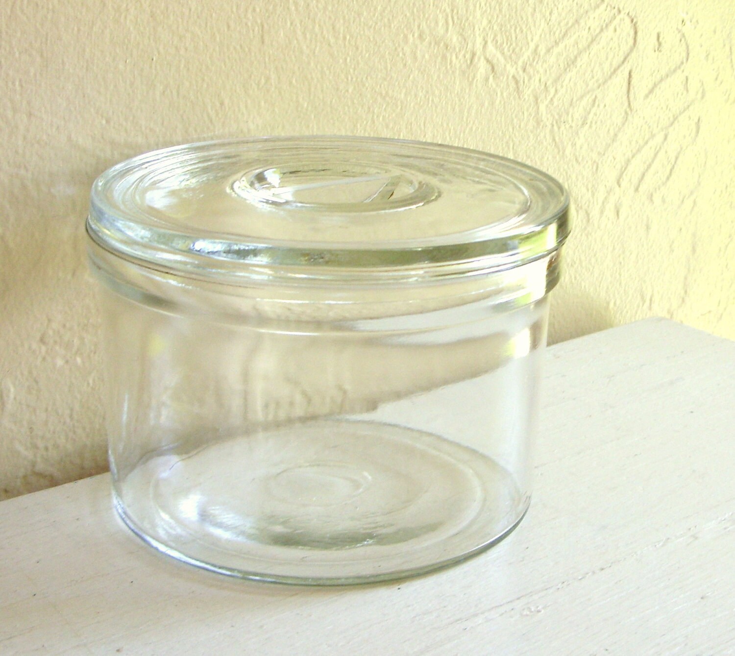 Vintage Clear Glass Flat Top Round Jar With Lid By Shabbynchic 8937