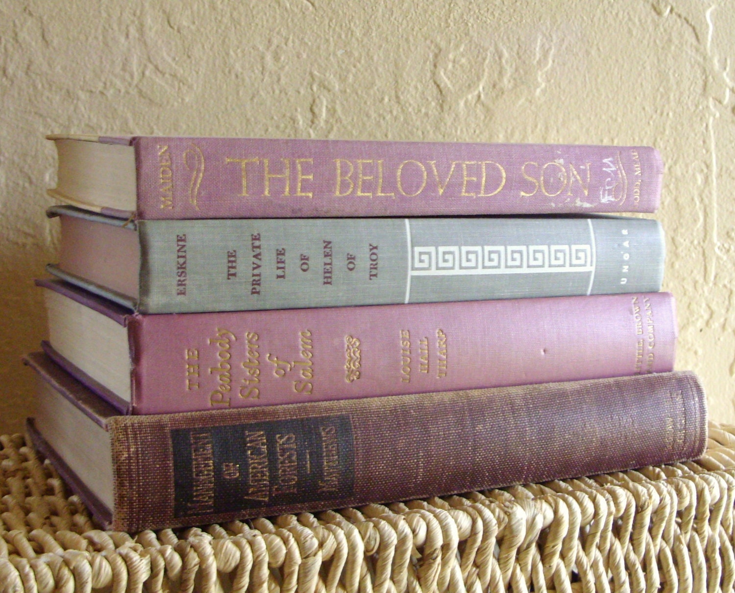 Set of 4 Antique Books for Home Decor in Purples - Treasury Item
