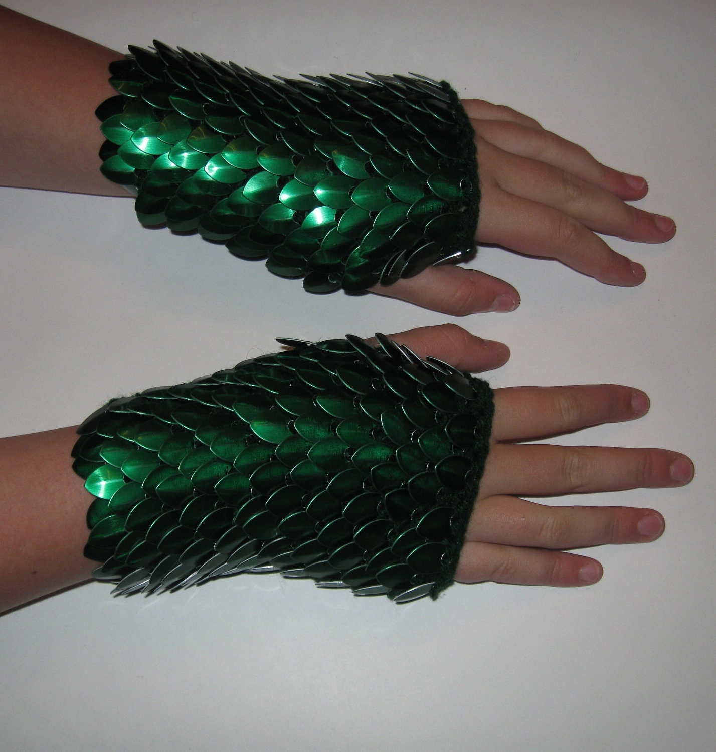 Scale Maille Armor Gauntlets Forest Green Knitted Dragonhide