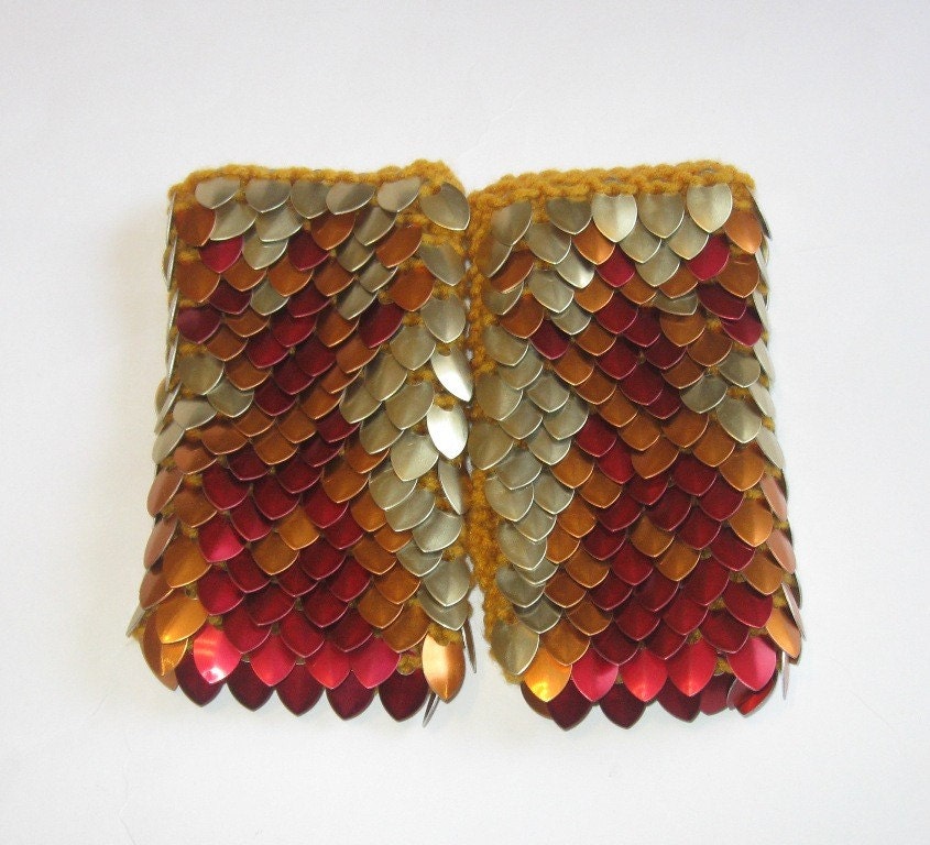 Dragonhide Armor Gauntlets Phoenix knitted scale maille by Crystalsidyll