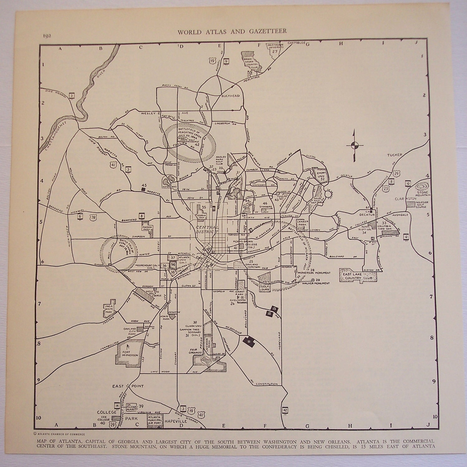1941 City Map, ATLANTA Georgia vintage street map
