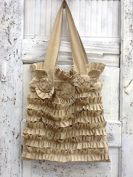 Rustic Chic, Ruffled Bag, Shoulder Bag, Bella Bag in Aged Cotton, Tattered and Raw Edged, Maid of Honor Gift