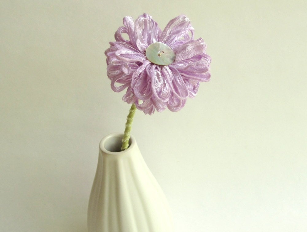 Handmade Fabric Flower in Lilac Ribbon