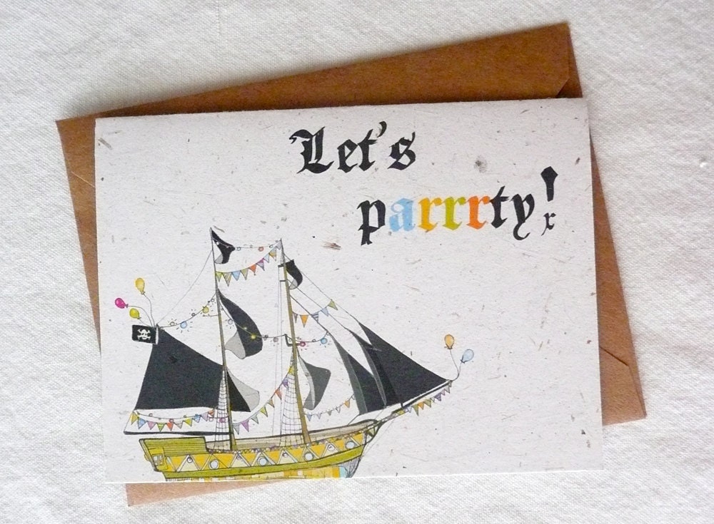 Let's Parrrty (pirate themed ecofriendly card printed on banana paper)