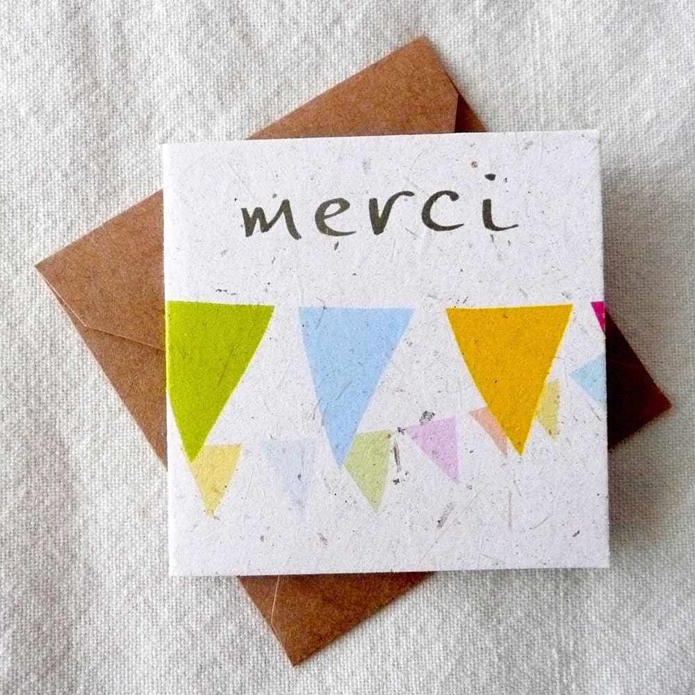merci (mini eco friendly card printed on banana paper with my colorful bright bunting design)