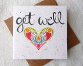 get well heart (mini ecofriendly card printed on banana paper with handwritten design)