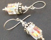earrings clear glass crystal cubes with rhinestone accents- bliss