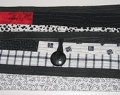 Clutch for Kindle - Black, white and red with water stitching