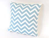 Chambray Blue and Ivory Chevron Stripe Pillow Cover 18"