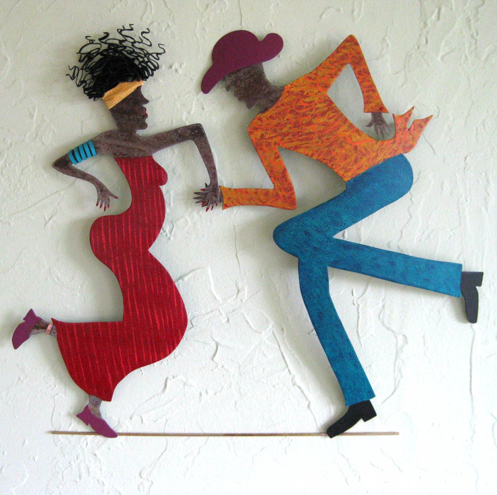 Dancing Couple - Raymond and Geraldine - Original Carribean  Wall Hanging Hand Painted Art - frivoloustendencies