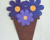 Art sculpture metal kitchen decor- Flower Pot - Repurposed metal wall hanging Purple