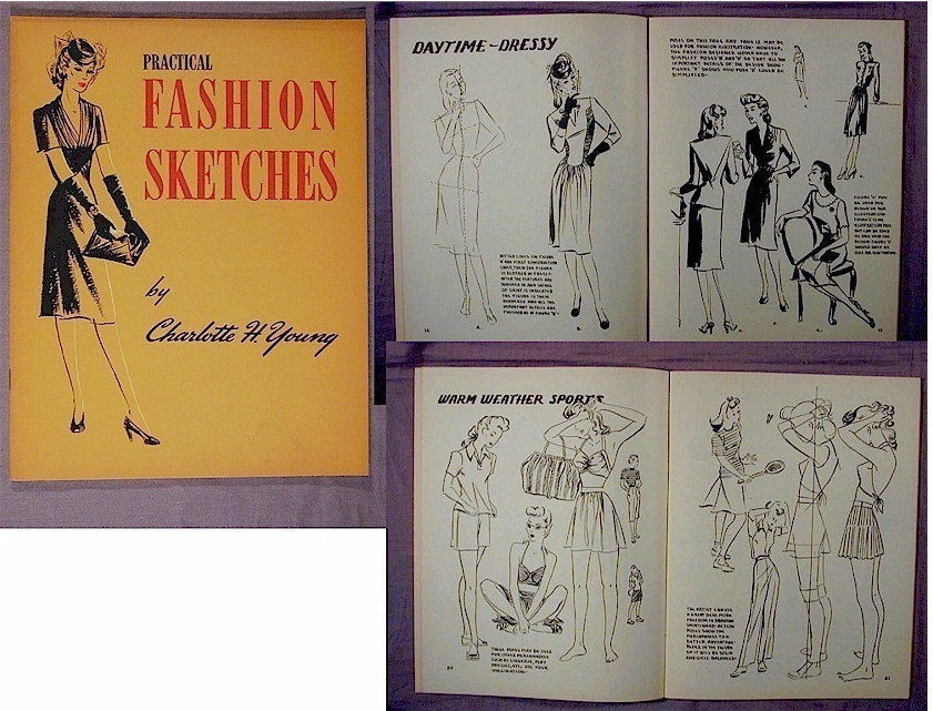 Old Orig. 1943 Fashion Sketches How to Draw Book