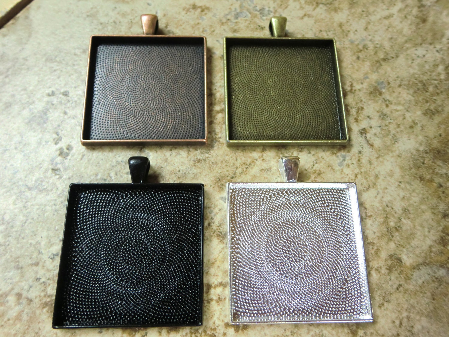 40 Square Pendant Trays 35mm, Mix and Match Antique Bronze, Black, Antique Copper and Silver Plated