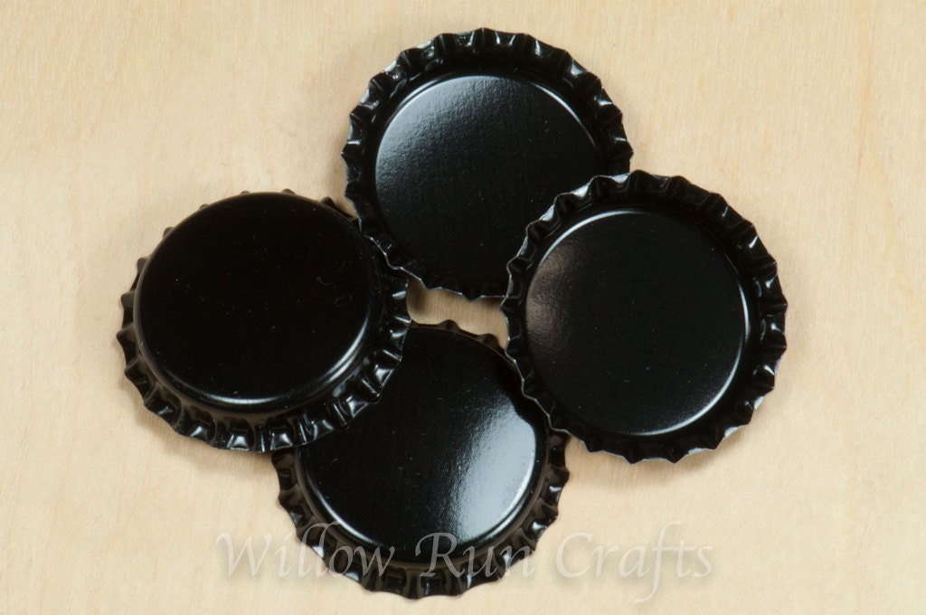 100 Black Bottle Caps, no Liner, Make Beautiful Necklaces or Magnets (03-02-165)