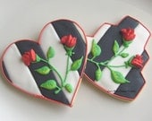 BLACK and WHITE Traditional Wedding - Wedding Heart Cookies - Wedding Cake Cookie Favors - Heart Decorated Cookie Favors - 3.75 each