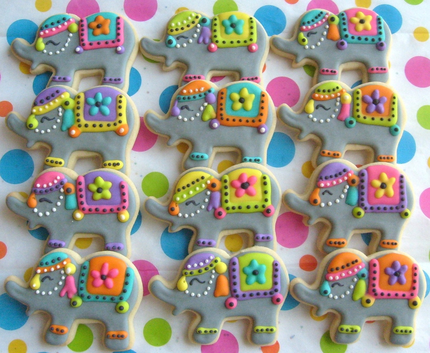 Circus Elephant Cookies - Elephant Decorated Cookies - 1 Dozen