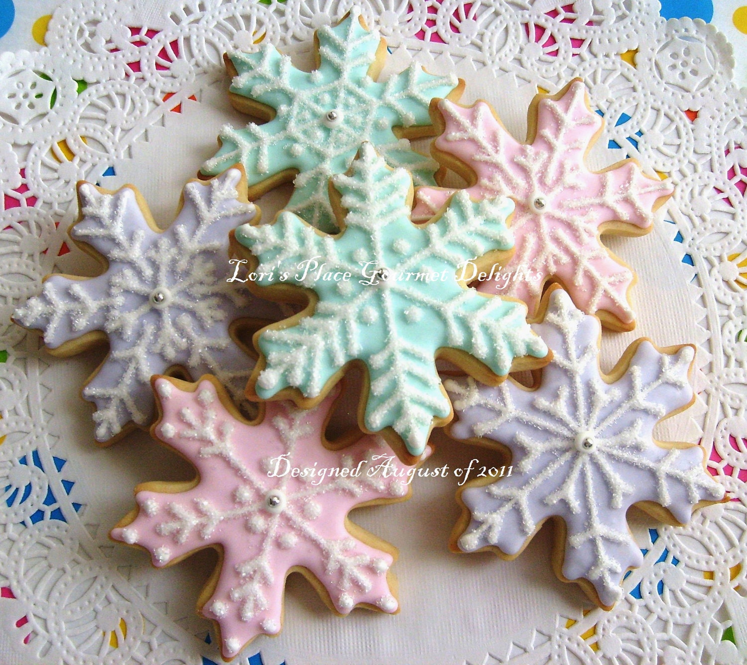 Snowflake Cookies - Christmas Cookies - Decorated Cookies - 12 Snowflakes