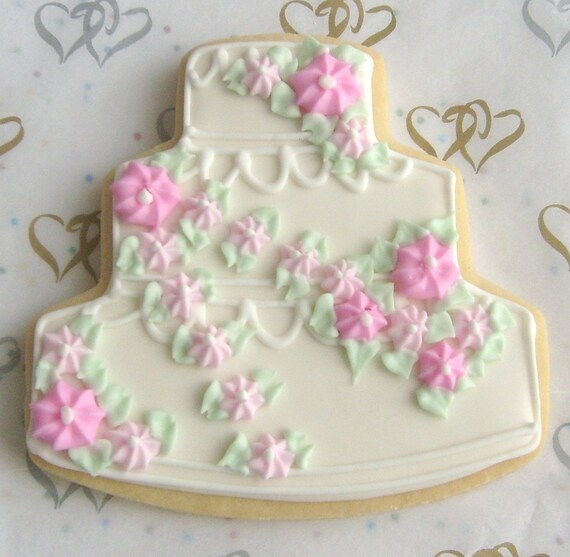 Draping Flower Wedding Cake Cookies - Decorated Wedding Cake Cookie Favors - Wedding Cake Cookies - Wedding Cookie Favors - 3.75 ea. Il_570xn