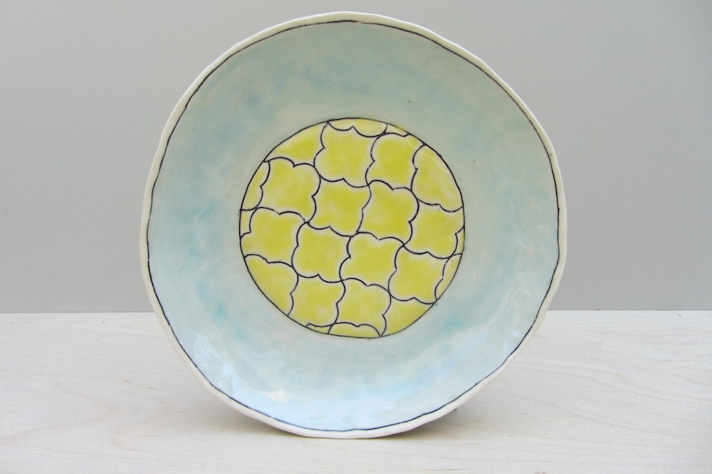 Islamic Pattern Salad Platein Robin's Egg Blue and Canary Yellow