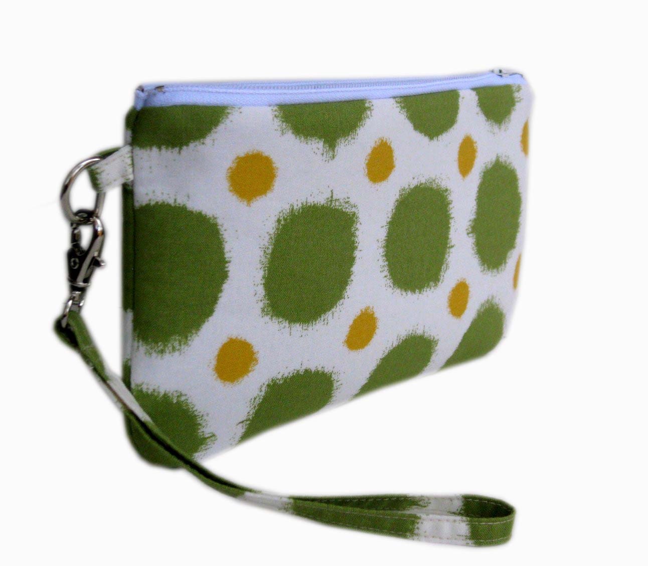 Zippered Wristlet / Clutch - Rustic Dots Grass