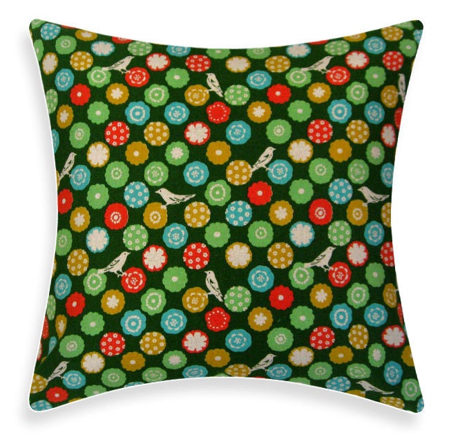 Throw Pillow Green Floral Pillow Cover - Japanese Echino Bonbon Green