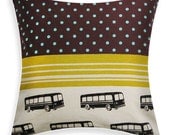 Black / Brown Polka Dot Pillow Cover - Japanese Echino Buses Black