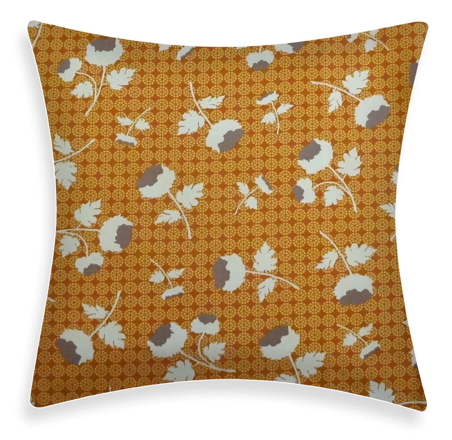 Throw Pillow Orange Floral Accent Pillow - Tossed Flowers Rust