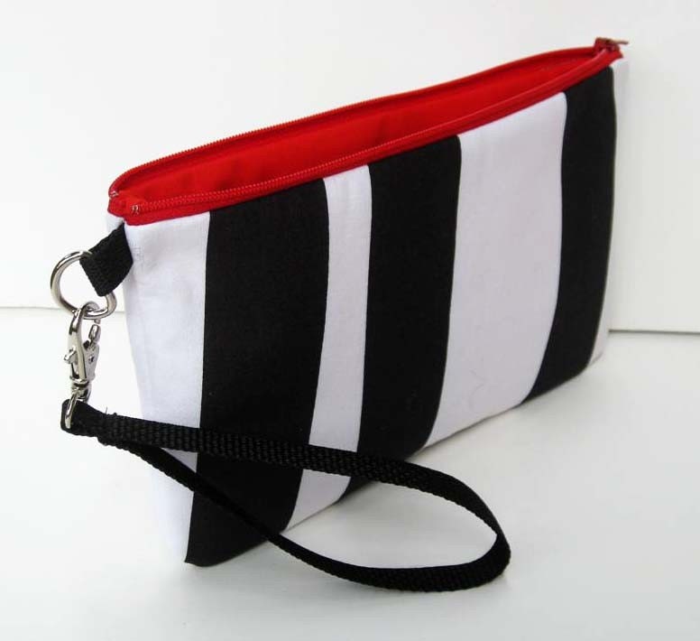 Zippered Wristlet / Clutch - Marimekko Stripes Black and White