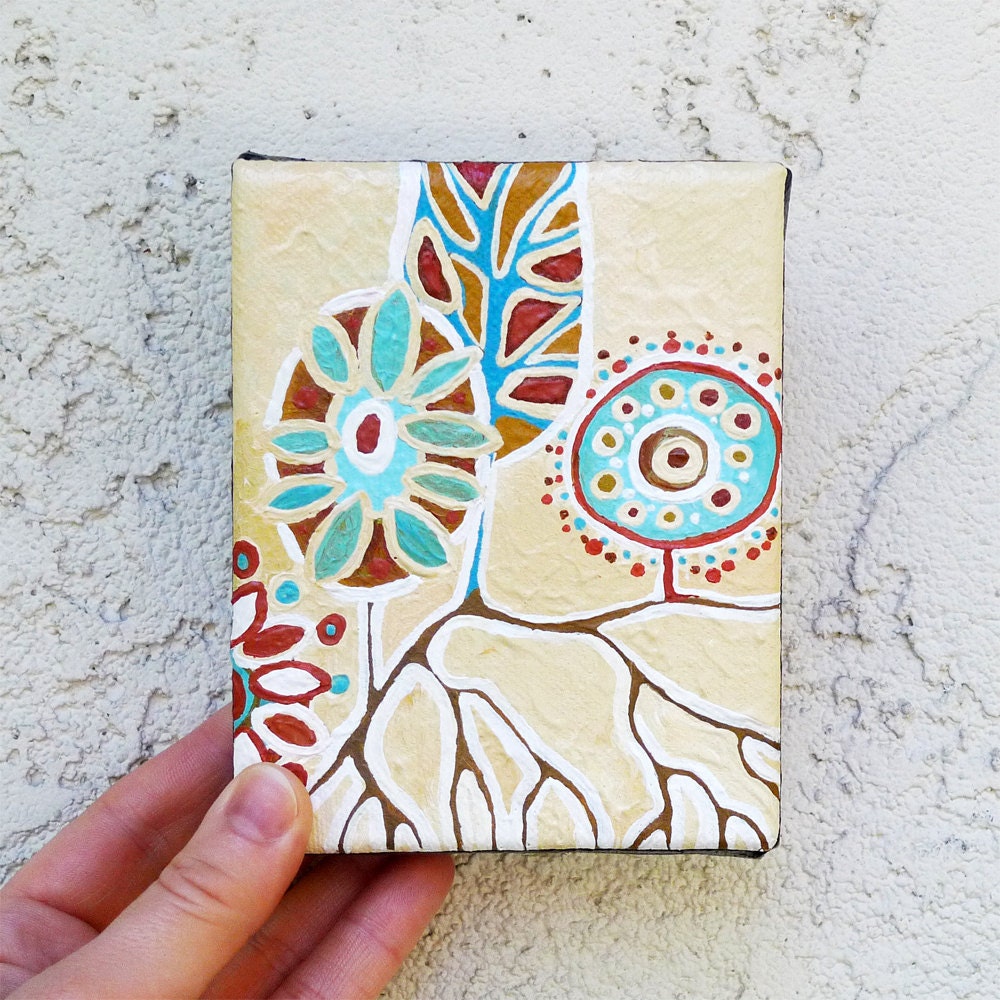 Tree of Life Tribal Art Original Acrylic Painting on Canvas, Abstract Tree Art, Geometric Art, 5x4