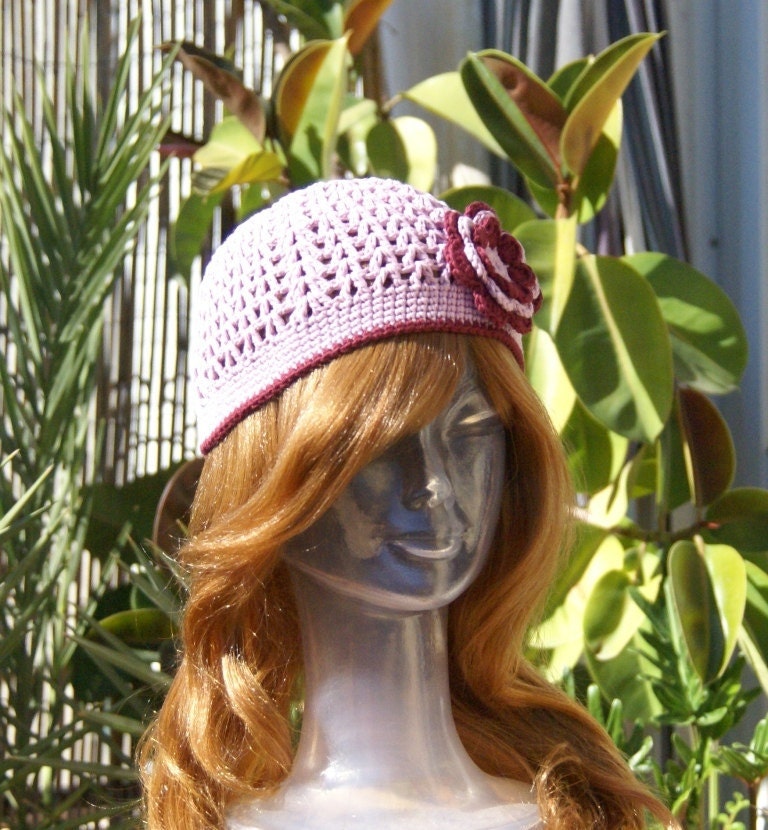 Handmade crocheted hat with flower from very soft Organic Cotton Yarn