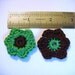 Set of crocheted applique green-brown 6 flowers with 6 leaves