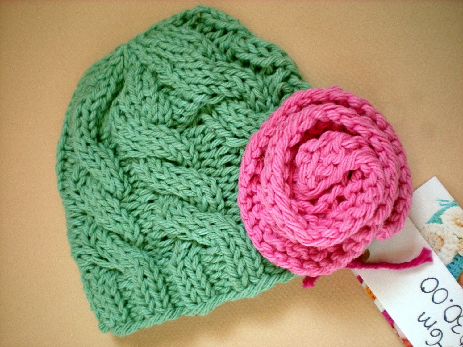 SALE Newborn to 6 month Size Cable Flower Hat Ready To Ship
