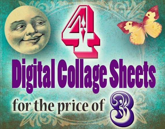 4 Digital Collage Sheets for the price of 3 - Just 12 dollars