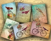 Instant Download Birds and Bicycles ATC ACEO or Jewelry Holders 2.5 X 3.5 inch - DigitalPerfection digital collage sheet 660