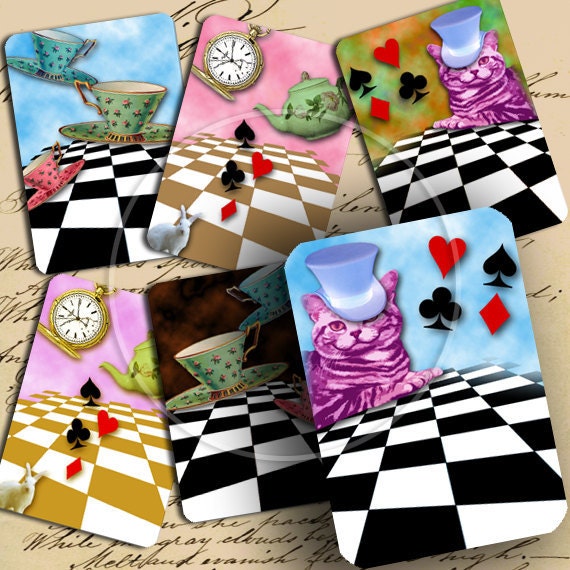 Instant Download Digital Collage Sheet Alice in Wonderland ATC ACEO 2.5 X 3.5 inch - DigitalPerfection digital collage sheet 595
