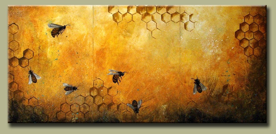 22 x 48 - Original Modern Bee Original Abstract STUNNING Art by DROB