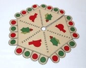 16 Inch Hand Sewn Penny Rug Style Christmas Tree Skirt with Cardinal Tree Topper