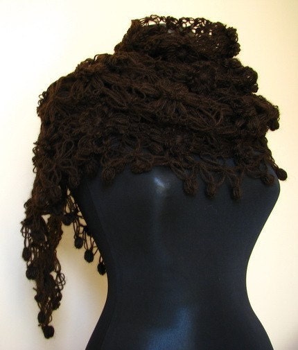 Dark Brown Mohair Triangle Shawl