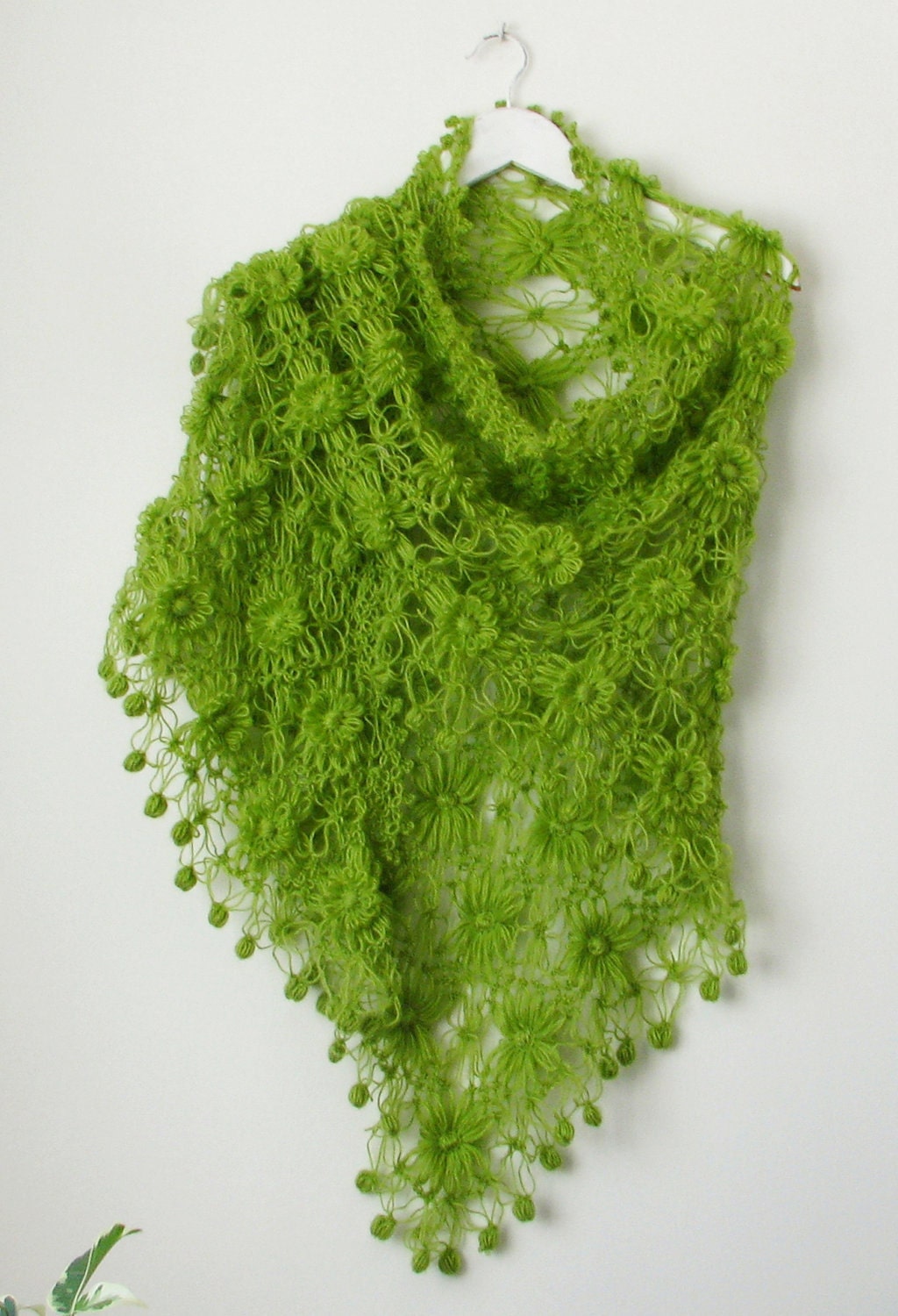Green Flowered Triangle Mohair Shawl