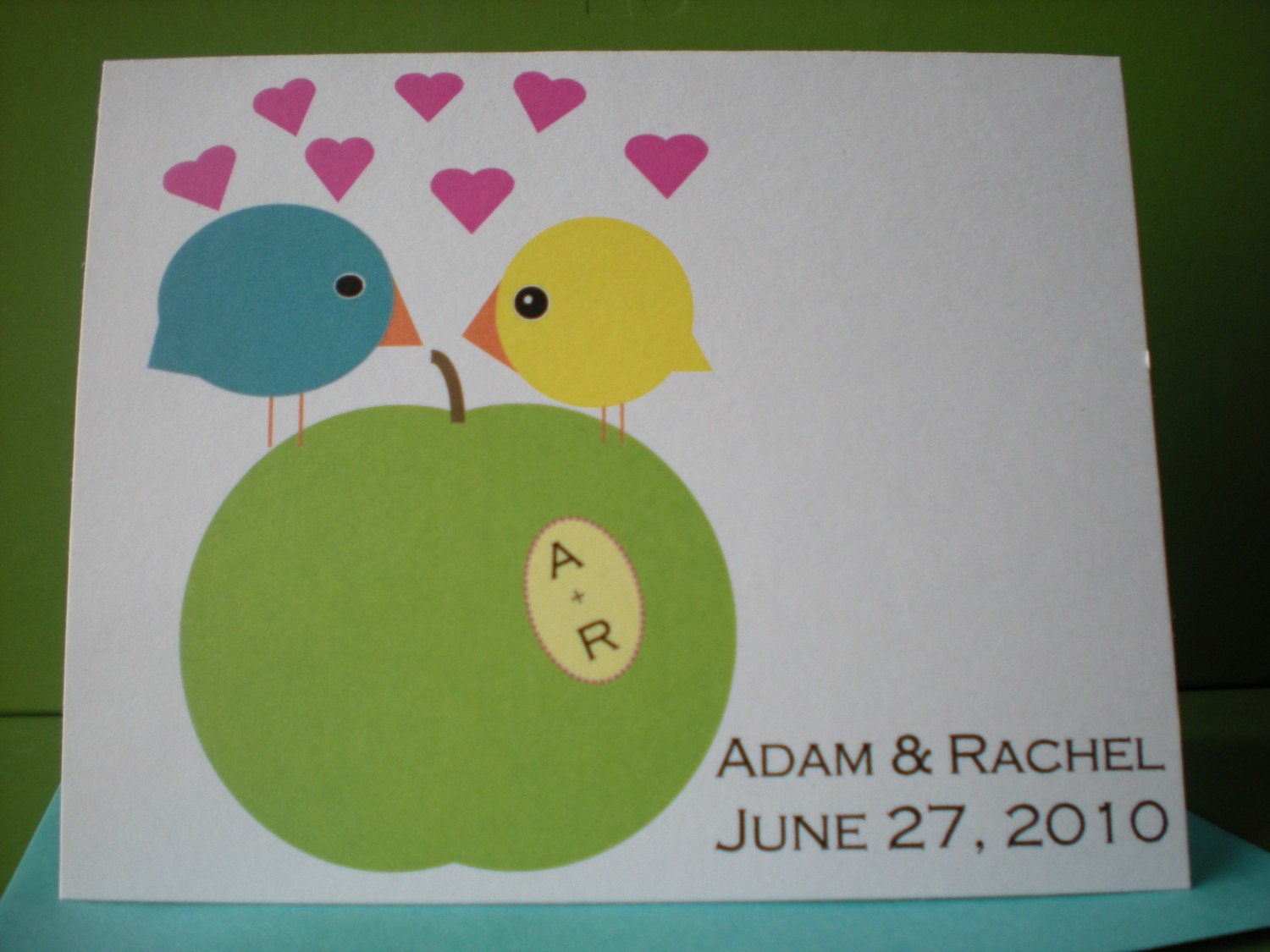 Wedding Love Birds Card, Personalized, Single Card, Hello Cupcake