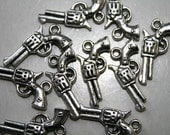 Gun Charms, Pistols, Western Themed, Silver Pewter, Wholesale Quantity, 50 Pieces