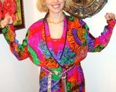 MOD FLOWER POWER Caron of Chicago VTG 70s\/80s WRAP JACKET or MINI DRESS