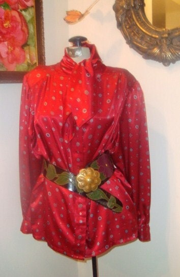 Valentine AsCoT RED VTG 70s Party Office Blouse